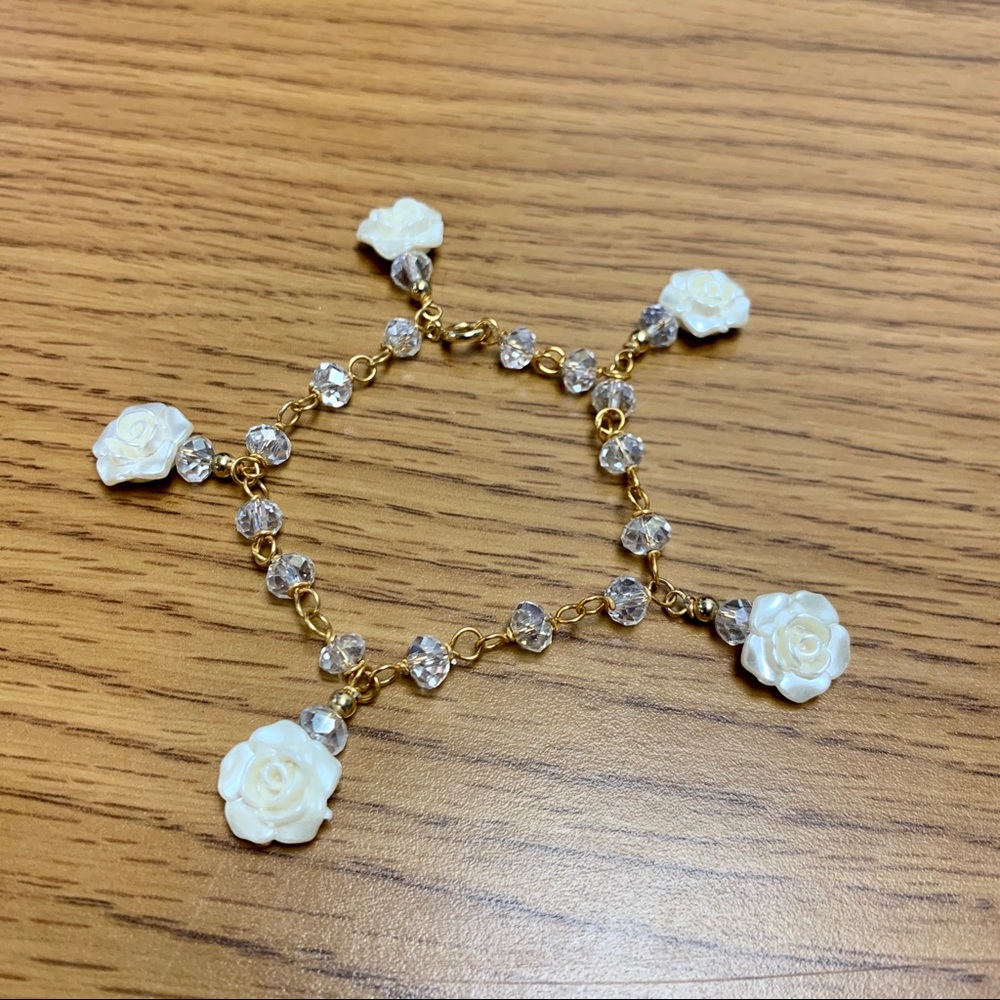 White Rose Charm Bracelet